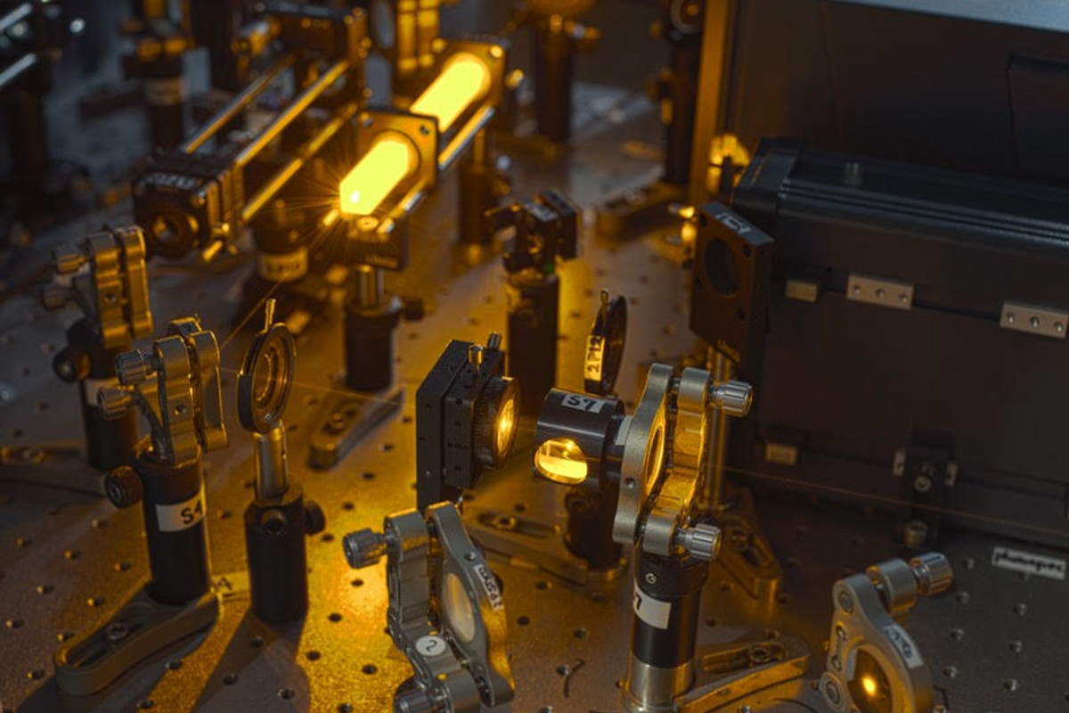 Laser beams on a microscope